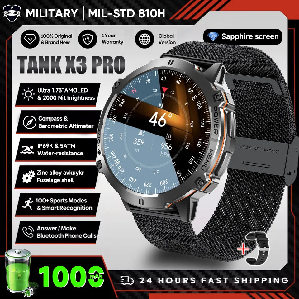 2026 Military Tank X3 Smart Watch | 1000mAh | AMOLED