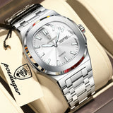 POEDAGAR Square Luxury Men Clock Waterproof Luminous Date Week Quartz Man Wristwatch Stainless Steel Fashion Men's Watches Reloj