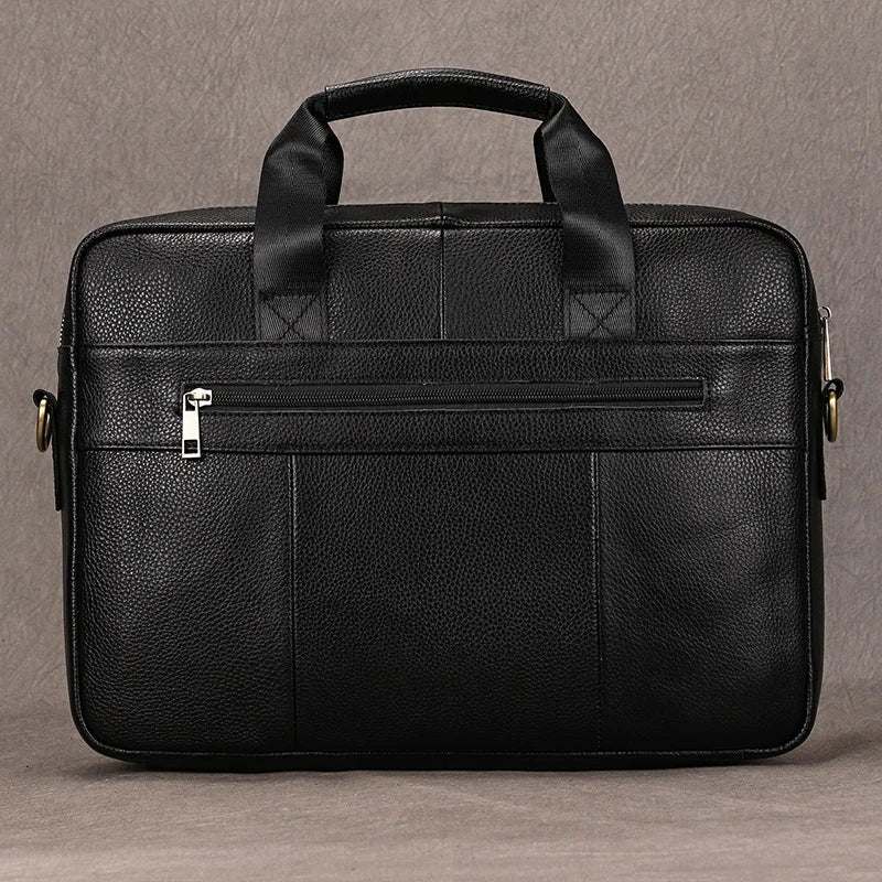 Luufan Genuine Leather Men's Business Handbag 15" Laptop Briefcase Bag Male A4 Document Shoulder Message Computer Bag Work Tote