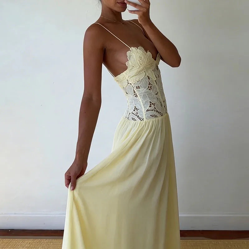 Elegant Lace Patchwork Sleeveless Maxi Dress