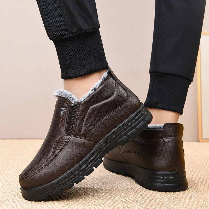Men’s Waterproof Leather Snow Boots – Anti-Slip Winter Warmth