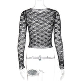 Mesh Lace Long Sleeve Crop Top