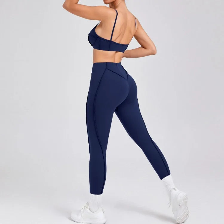 Seamless Yoga Sets Sports Fitness High Waist Hip-lifting Shapeing Trousers Backless Bra Suit Workout Gym Leggings Sets for Women
