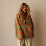 Zekye Women's Sweatshirt Flower Fleece Half Zipper Lapel Sweater Thickened with Lining Winter Clothes Woman Y2k Clothes