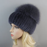 Women's Luxury Rex Rabbit & Fox Fur Beanie Hat