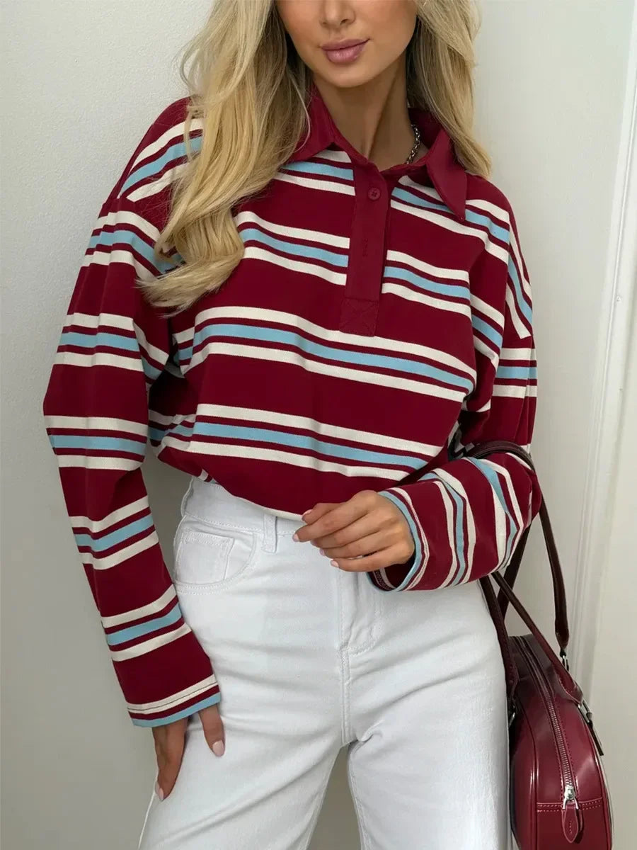 Vintage Striped Oversized Polo Shirt