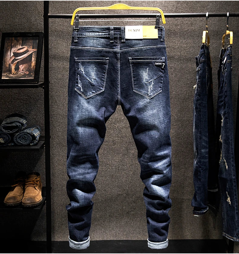 Men's Slim-Fit Ripped Jeans | Blue Black Denim