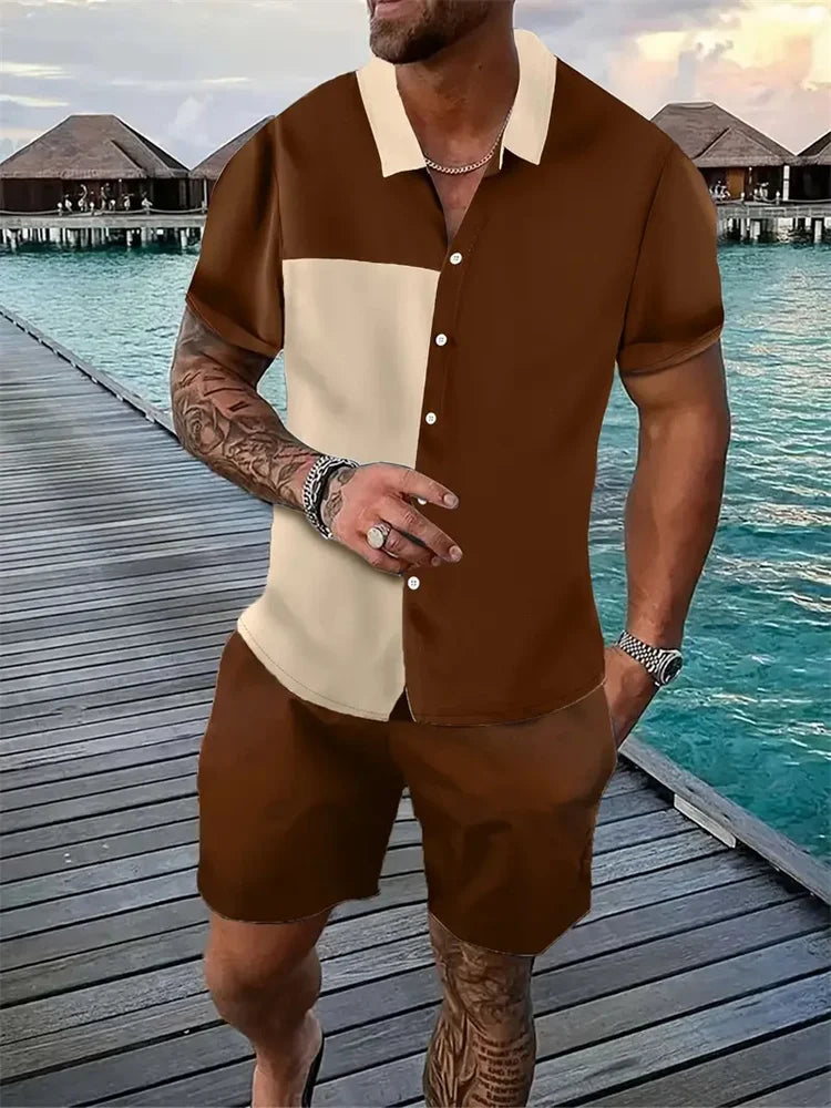 3D Geometric Color-Block Men’s Shirt