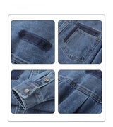 Mens High Quality Custom Weave Slub Deconstructed Patchwork Denim Shirt Trendy Distressed Wash Streetwear Casual Long Sleeve