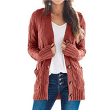 Women's V-Neck Button-Down Cardigan – Soft Loose Fit Knitted Sweater Jacket