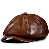 Genuine Leather Octagonal Beret Cap | Men's Cowhide Hat