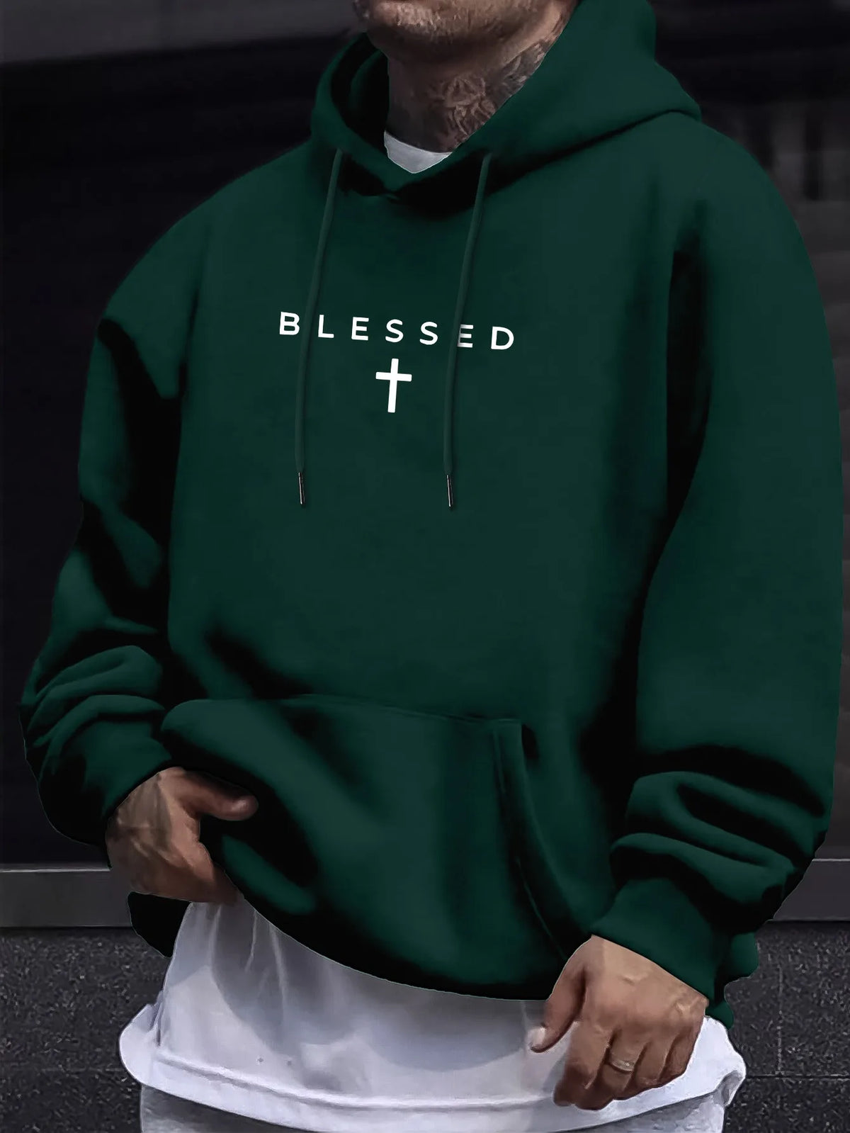 Men’s Cross & Geometric Print Hoodie