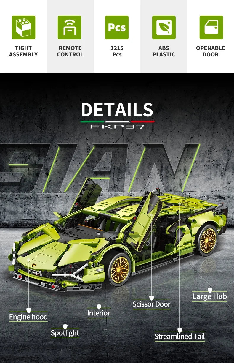 Technical Super Speed Sports Car Building Block Model Remote Control Vehicle Assemble Brick Desk Decor Toys for Kid Adult Gift