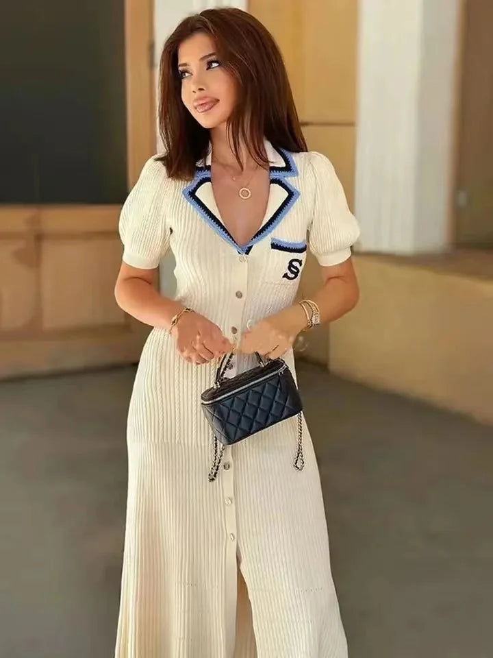 Elegant Button-Front Knit Midi Dress