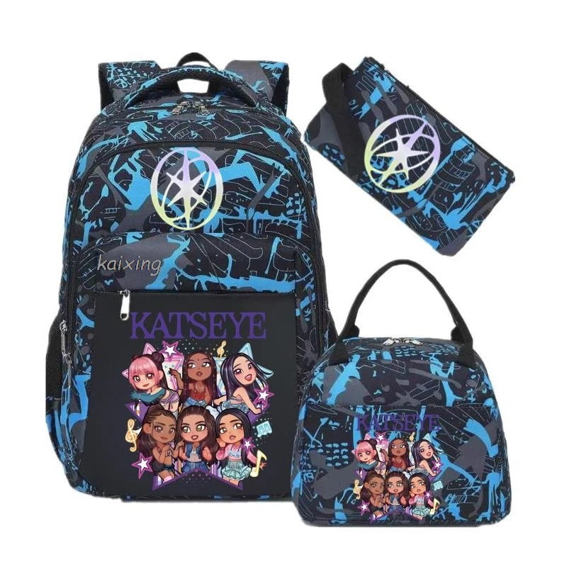 Hot Katseye Funny Print Backpacks WIth Lunch Bags Multi-pocket Camouflage Teens Travel Laptop Backpack Women School Bag Mochila