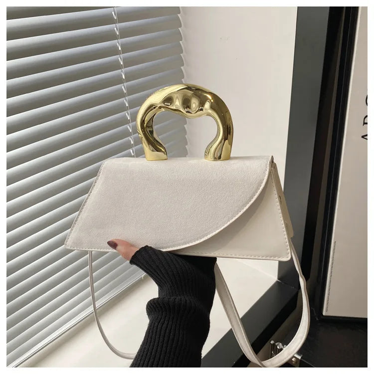 New Minimalist Design Shoulder Bag for Women Light Luxury Large Capacity Casual Metal Hand-held Crossbody Bags Female Handbag