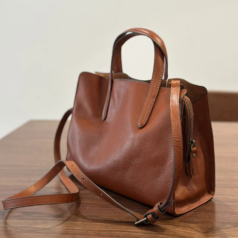 2026 spring new portable top layer cowhide women's casual Tote bag small leather single shoulder crossbody bag