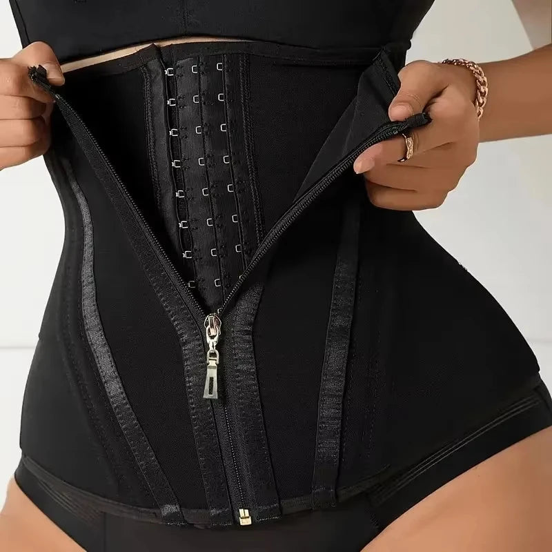 Premium Latex Waist Trainer Belt with Zipper – High Compression Body Shaper