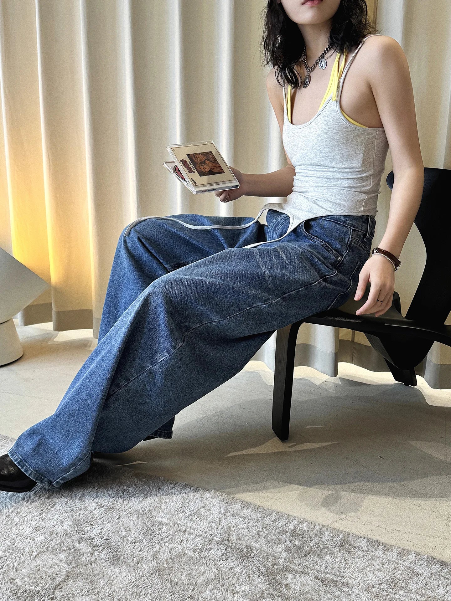 Spring/Summer New American Retro Fashionable High Waist Washed Used Cat Beard Jeans Loose Wide Leg Pants Women