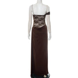 One-Shoulder Lace Gown – Sleeveless Backless Maxi Club Dress