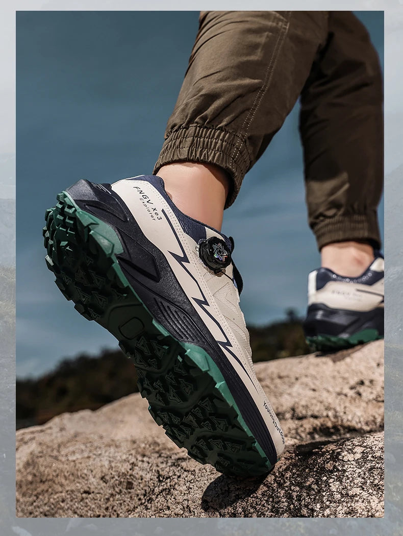 Outdoor Hiking Shoes for Men, Lightweight Travel Hiking Shoes, Breathable Mesh Sneakers, Casual Walking Shoes, Rotating Buckle Design, Non-Slip and Wear-Resistant Trail Shoes, Suitable for Mountaineering and Camping, 2026 New