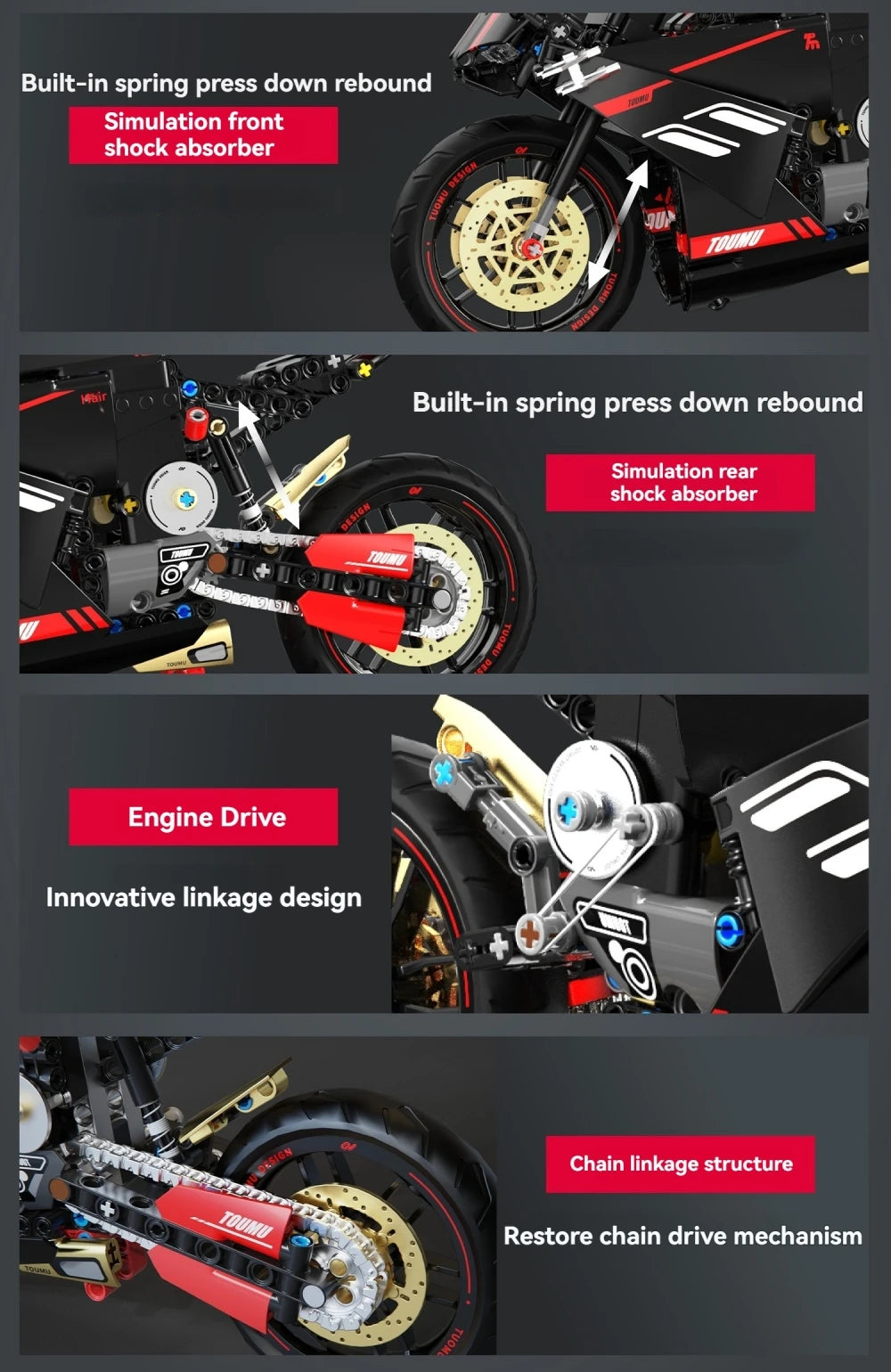 FUNXINEE Technical 1:5 Scale V4 Motorcycle Building Blocks Set MOC Style Assembly Bricks STEM Educational Gift for Boys Girls
