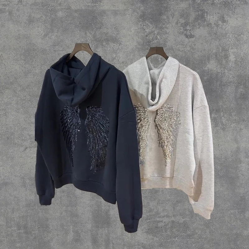 Women's Y2K Sequin Angel Wings Hoodie