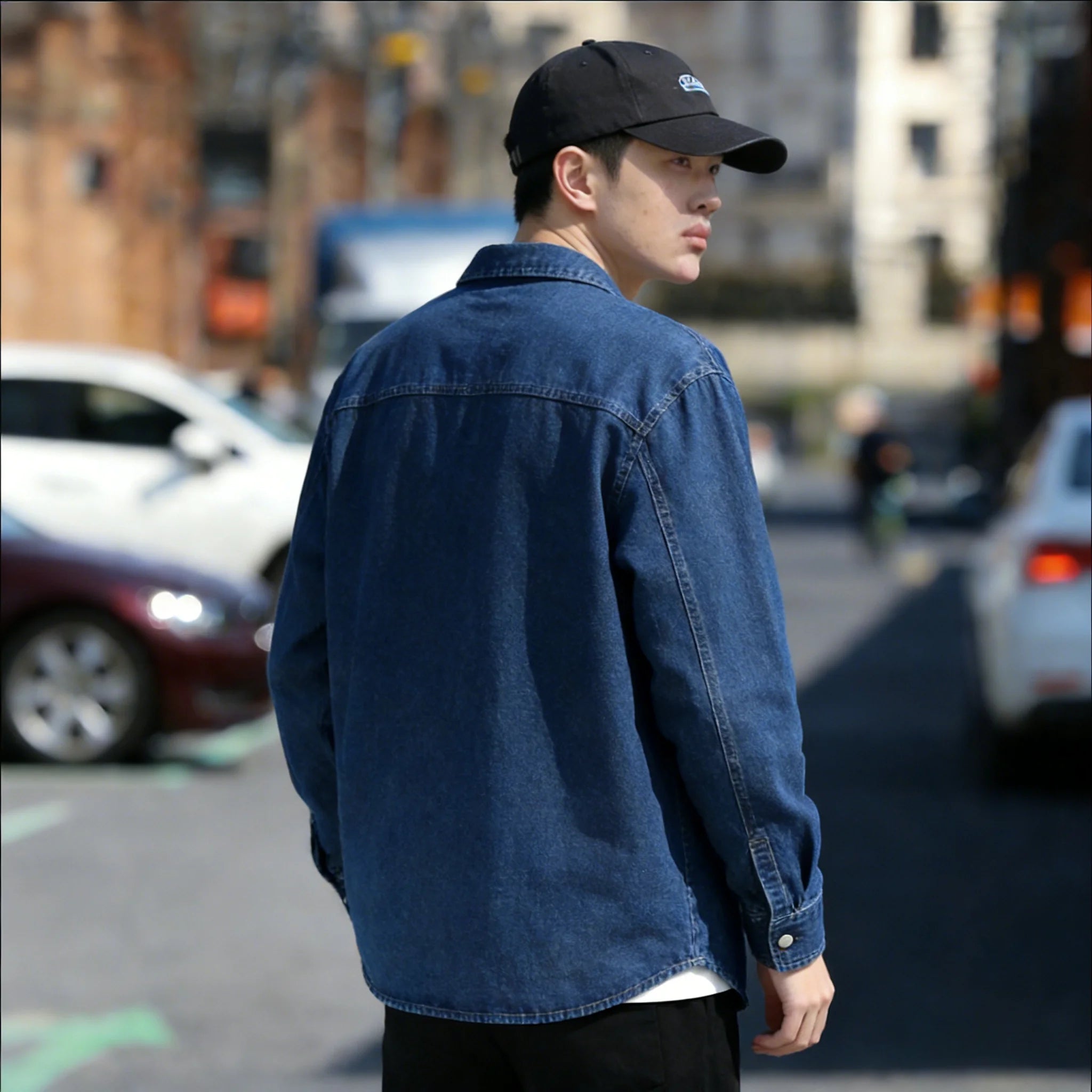 Retro Japanese Style Long Sleeve Denim Jacket Washed out Casual Workwear Versatile Spring Autumn Denim Shirt