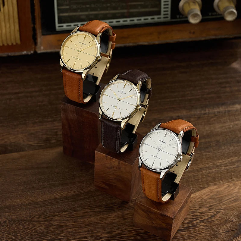 Baltany S4092 38.5mm Dress Watchse Man Leather Straps Crosshair Dial Small Seconds Hand-Winding Mechanical luxury Wristwatches