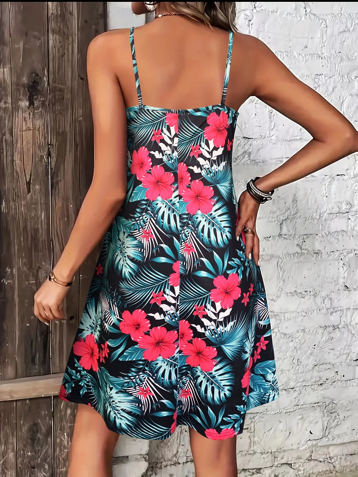 Tropical Print V-Neck Summer Maxi Dress