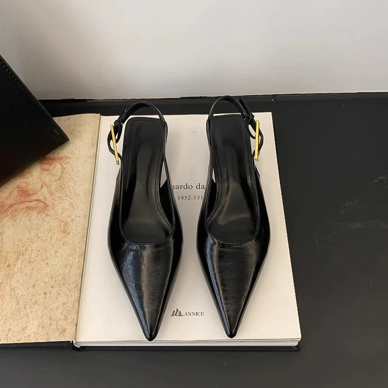 Summer Pointed Toe Women Sandals Fashion Singbacks Mules Shoes Ladies Elegant Low Heel Stripper Party Sandalias