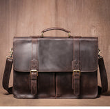 LUOKIR Vintage Crazy Horse Briefcase Travel Genuine Leather Handbag Luxury Men's Messenger Computer Shoulder Bag 14 Inch Laptop