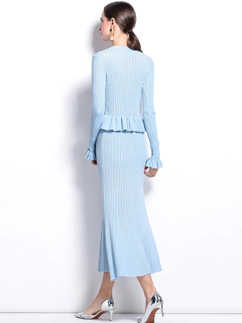 Elegant V-Neck Knit Mermaid Skirt Set