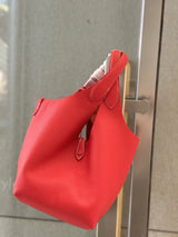 FIRMRANCH European And American Trend Cute Hand-Held Basket Ladies' Bucket Single Shoulder Cross-Body Bag Genuine Leather Purse