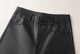 Women's High Waist Faux Leather Wide Leg Fleece Pants