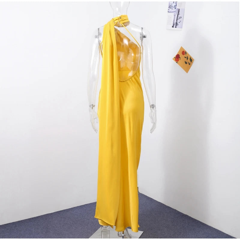 Elegant Ribbon Halter Maxi Dress