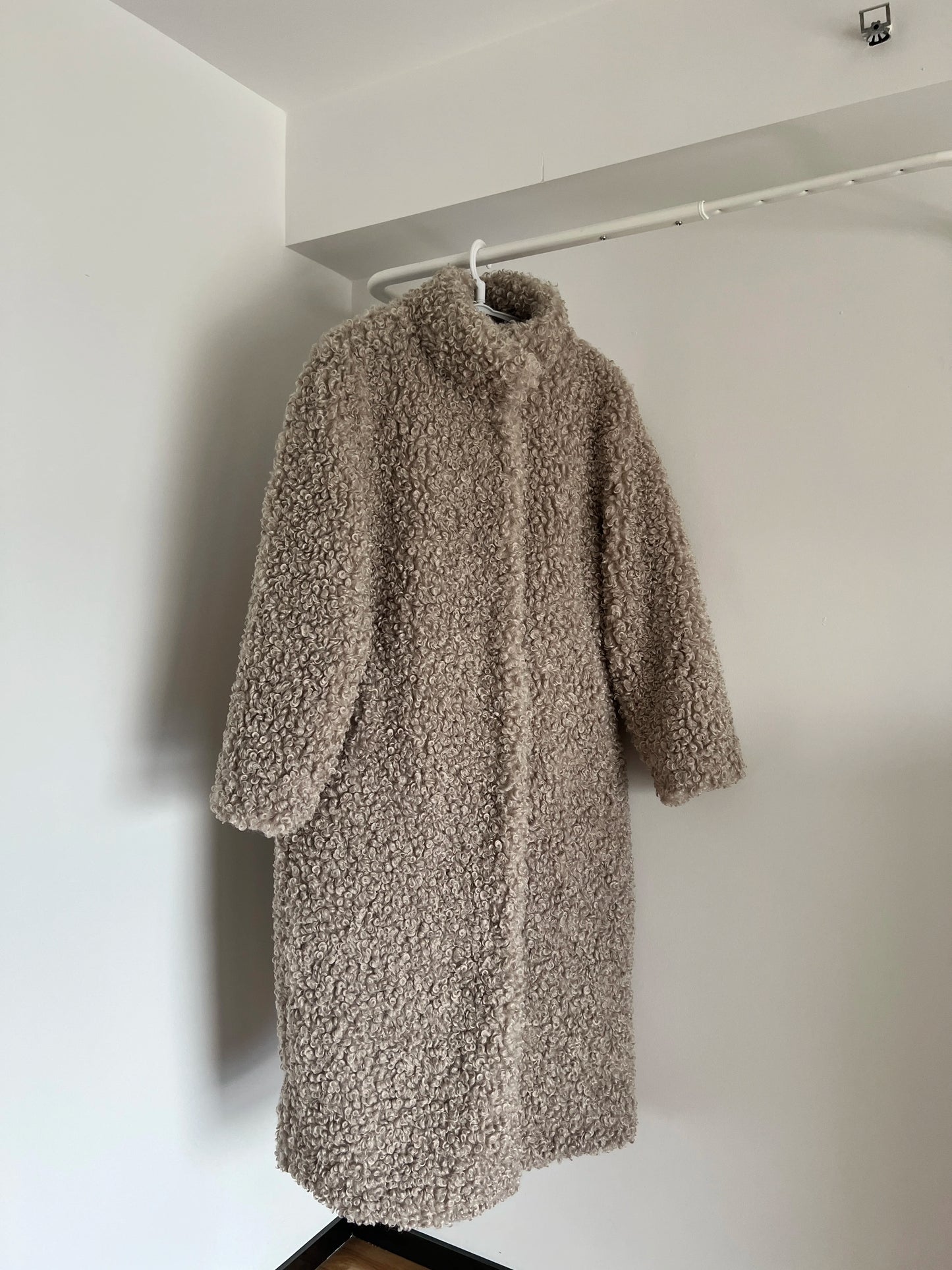 Gray Wool-Blend Faux Fur Maxi Coat
