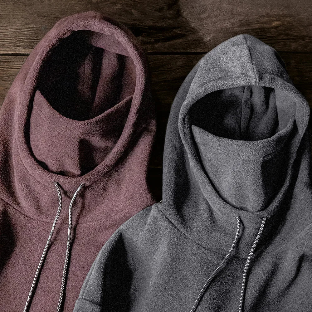 Maden Men's Polar Fleece Hoodie with Built-In Face Mask