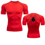 Spider Print Compression Shirts for Men Gym Workout Fitness Undershirts Short Sleeve Quick Dry Athletic T-Shirt Tops Sportswear