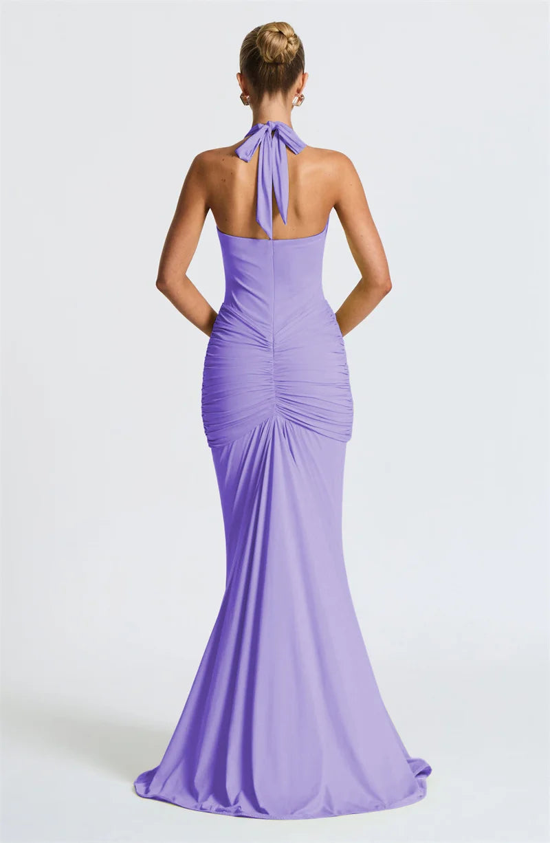 Elegant Deep V-Neck Halter Maxi Dress