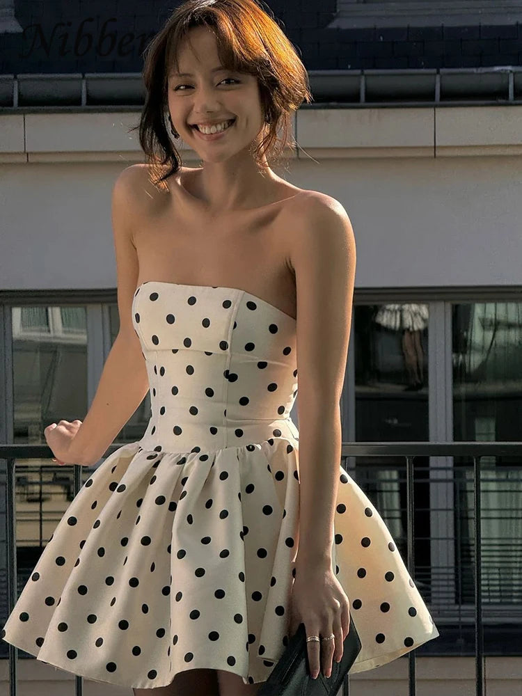 Y2K Polka Dot Mini Dress – Backless Bow Detail Streetwear