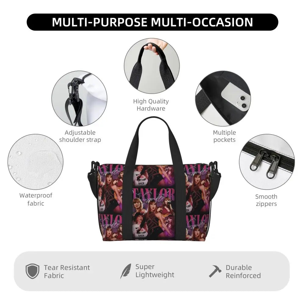 Custom The Eras Tour 1989 Taylor's Swift's American Pop Singer Tote Bag Women Large Capacity Beach Gym Travel Bags