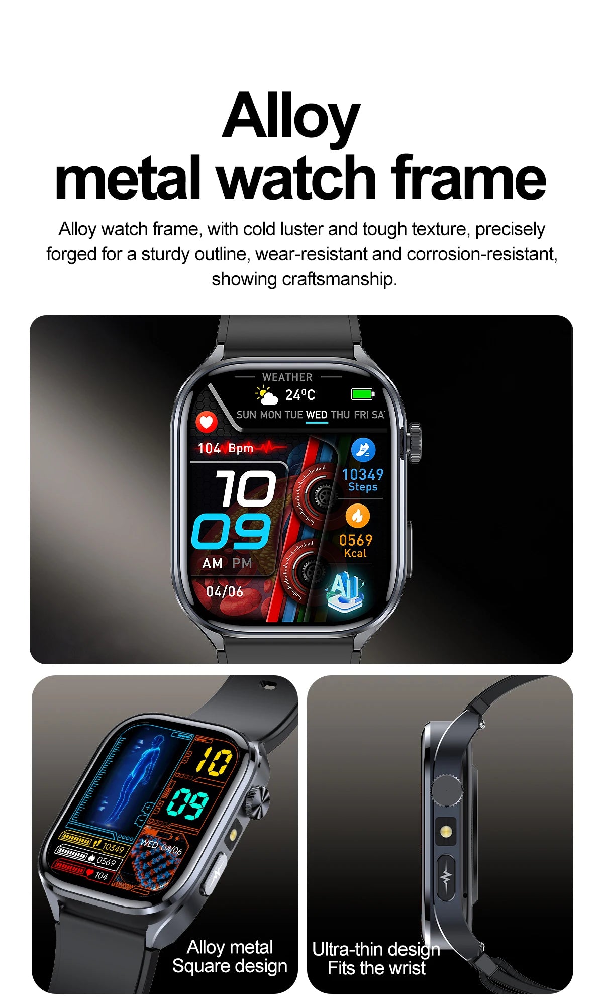 ECG+PPG Health Smartwatch – AI Body Analysis & BT Calling