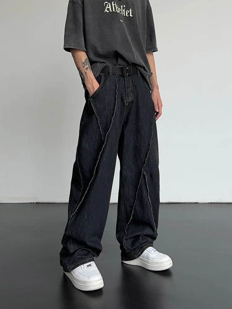 Men's Distressed Wide Leg Denim Jeans