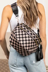 Women Checkered Bum Bag Casual Fanny Pack Large Capacity Crossbody Adjustable Strap Simple Shoulder Mommy Bag Daily Travel Tote