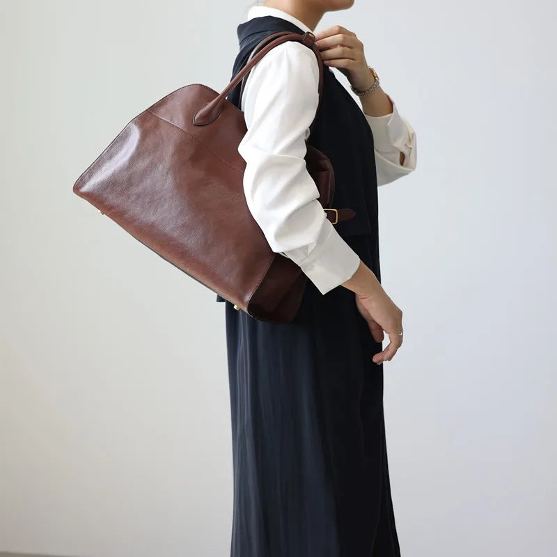 Women's Vegetable-Tanned Cowhide Leather Tote Bag