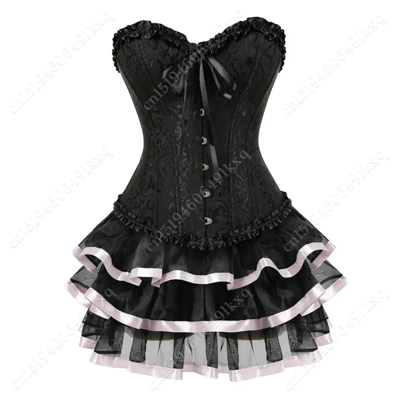 Women's Corset Dress with Straps & Lace | Plus Size Bustier Set