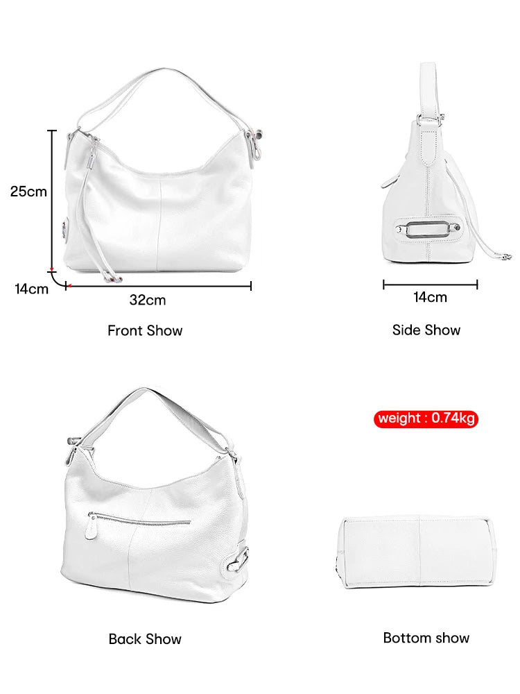 Zency 100% Genuine Leather Large Women Top Handle Shoulder Bag Tote Handbag Purse Black Leather Hobo Bag Underarm Zipper Bags