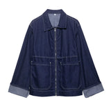 Chic Blue Denim Jacket – USA-Made Casual Lapel Outerwear with Pockets