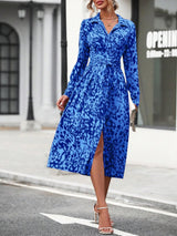 Elegant Print Belted Midi Dress